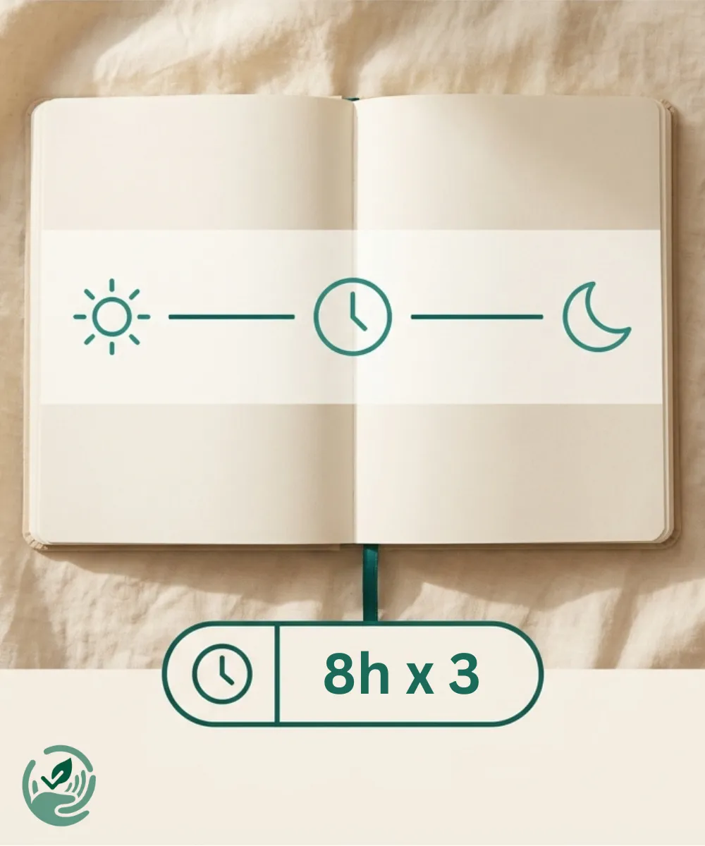 Journal with sun, clock, and moon icons on a vertical timing timeline